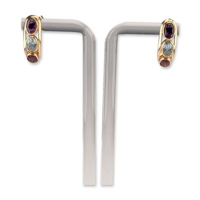 Sale Photo Thumbnail #416: Pair of 14K Yellow Gold Multi-Gemstone J-Hoop Earrings
