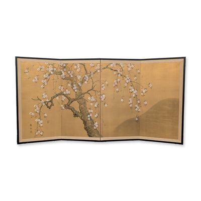 Sale Photo Thumbnail #267: Style of Omata Kanpu (Japanese 1894-1947) Four-Panel Screen Ink & Gouache on Silk