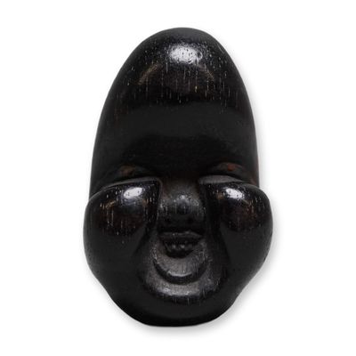 Sale Photo Thumbnail #243: Dark Wood Netsuke, Okame Noh Mask Signed