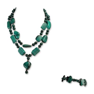 Sale Photo Thumbnail #658: 2pc Malachite Beaded Necklace and Bracelet