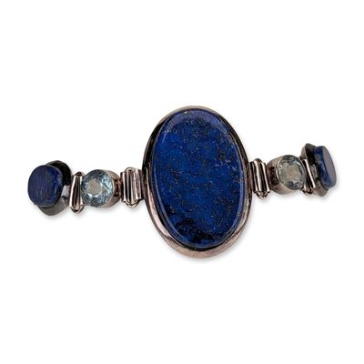 Sale Photo Thumbnail #190: Sterling Silver Lapis Lazuli and Blue Topaz Link Bracelet