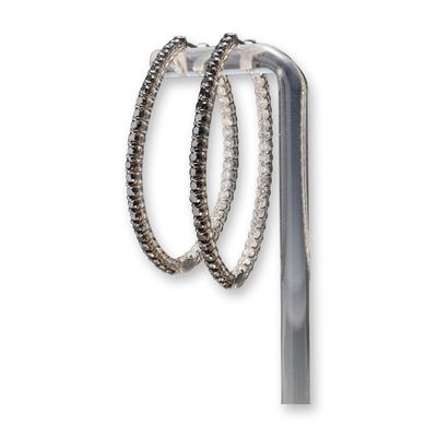 Sale Photo Thumbnail #640: Pair of 14K White Gold 2.77ctw Black & White Diamond Oval Hoop Earrings