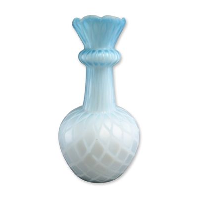 Sale Photo Thumbnail #18: Victorian Blue Diamond Quilted Mother of Pearl Satin Glass Vase