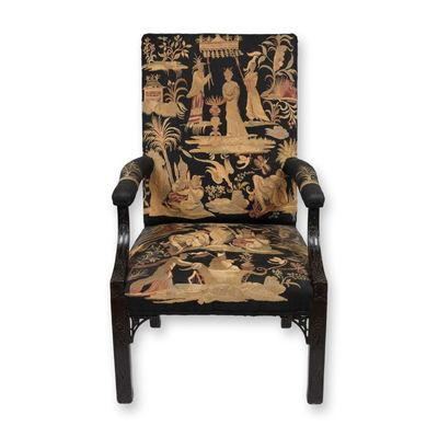 Sale Photo Thumbnail #100: English 19th Century Armchair with Chinese-Style Upholstery