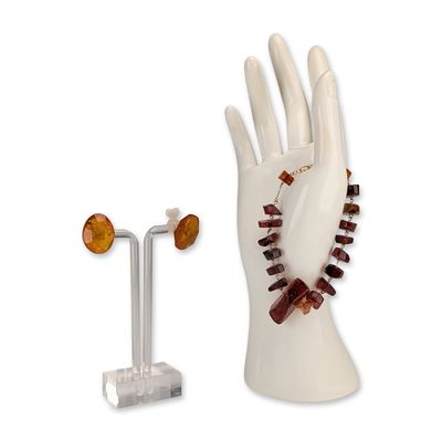 Sale Photo Thumbnail #427: 2pc Amber Beaded Bracelet and Stud Earrings