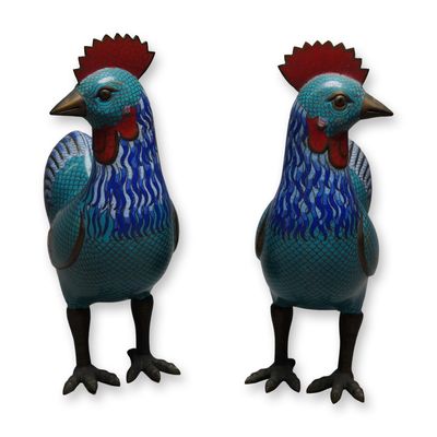Sale Photo Thumbnail #511: 2pc Chinese Cloisonne Roosters Late Qing Dynasty