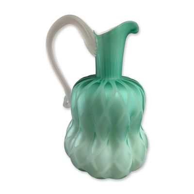 Sale Photo Thumbnail #701: Victorian Cased Satin Glass Mother of Pearl Diamond Quilted Pitcher