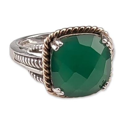 Sale Photo Thumbnail #173: Two-Tone Sterling Silver and 10K Gold Green Onyx Cable Ring