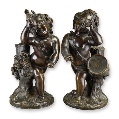 Sale Photo Thumbnail #357: After Clodion (French 1738-1814) Pair of Bronze Putti, Signed
