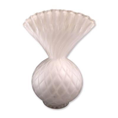 Sale Photo Thumbnail #20: Victorian Frosted Opalescent Milk Glass Quilted White Diamond Satin Glass Ruffled Vase