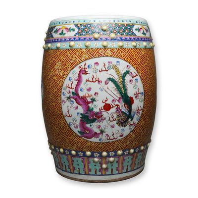 Sale Photo Thumbnail #287: Chinese Famille Rose Garden Seat w/ Phoenix and Dragon Motif