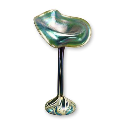 Sale Photo Thumbnail #11: Attributed to Louis Comfort Tiffany, Favrile Iridescent Glass Jack-in-the-Pulpit Vase, Signed
