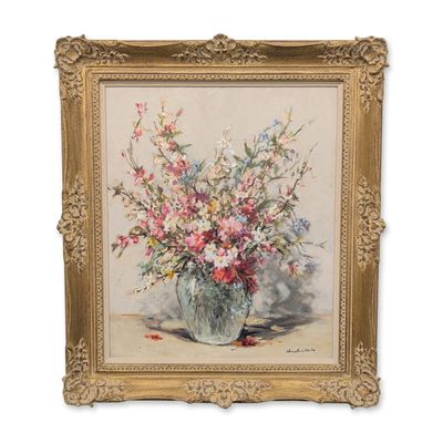 Sale Photo Thumbnail #352: Mid-Century Impressionist Oil on Canvas, Floral Still Life, Signed