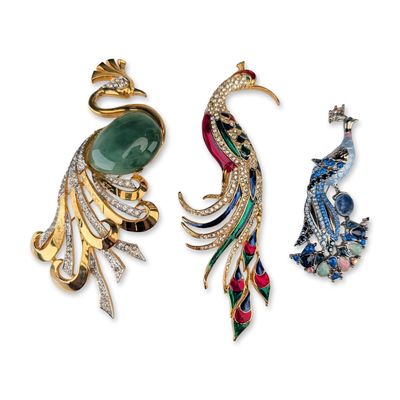 Sale Photo Thumbnail #426: 3pc Group of Vintage Costume Jewelry Peacock Brooches