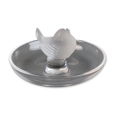 Sale Photo Thumbnail #493: Lalique France Frosted Crystal Sparrow Ring Dish
