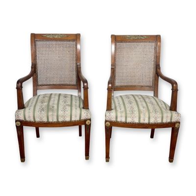 Sale Photo Thumbnail #327: Pair of French Ormolu-Mounted Empire Style Armchairs, Late 19th Century