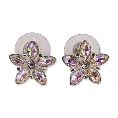 Sale Photo Thumbnail #646: Givenchy Silver Tone Floral AB Crystal Stud Earrings