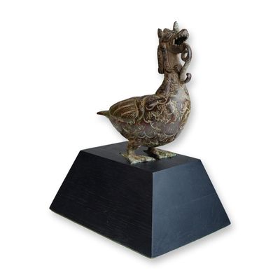Sale Photo Thumbnail #528: Indonesian Bronze Dragon Bird Figurine with Wooden Stand