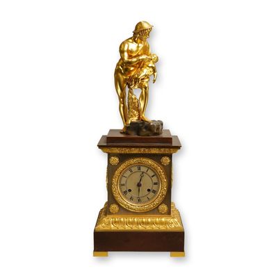 Sale Photo Thumbnail #317: French Patinated and Gilt Bronze Empire Style Mantel Clock, Late 19th Century
