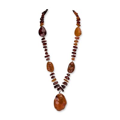 Sale Photo Thumbnail #165: Multi-Tonal Amber Beaded Wire-Wrapped Pendant Necklace