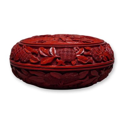 Sale Photo Thumbnail #513: Chinese Carved Cinnabar Lacquer Box, Scholar in Garden
