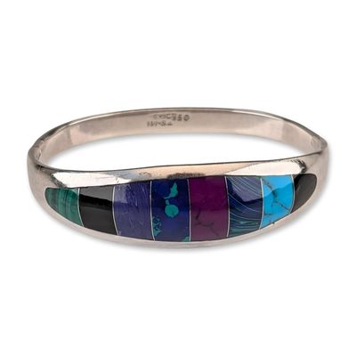 Sale Photo Thumbnail #652: Taxco Mexico .950 Silver Multi-Stone Inlay Bangle