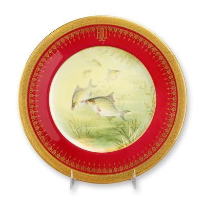 Sale Photo Thumbnail #614: Coalport Porcelain Cabinet Plate with Hand-Painted Fish Study