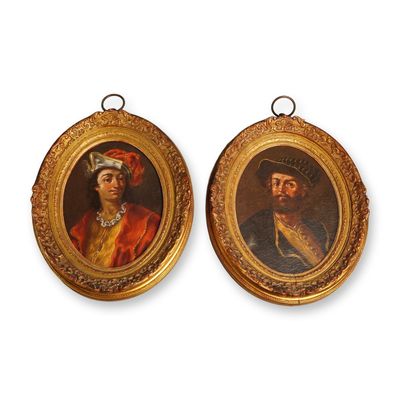 Sale Photo Thumbnail #356: 2pc European Portraits of Noblemen in Oil on Canvas Board, Late 18th Century