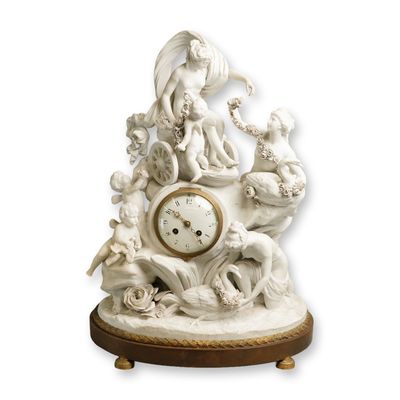 Sale Photo Thumbnail #315: French 19th Century Biscuit Porcelain Mantel Clock, Bearing Sevres Marks
