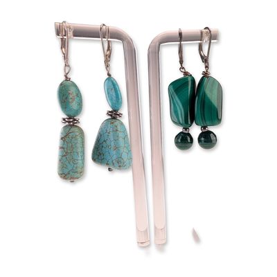 Sale Photo Thumbnail #649: 2 Pairs of Sterling Silver and Gemstone Drop Earrings
