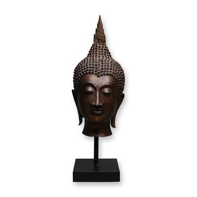 Sale Photo Thumbnail #523: Thai Bronze Buddha Head Sculpture on Display Stand