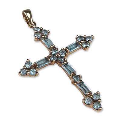 Sale Photo Thumbnail #653: 10K Yellow Gold and Blue Topaz Cross Pendant