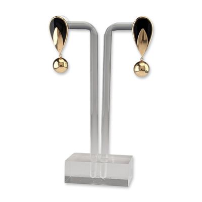 Sale Photo Thumbnail #184: A Pair of 14K Yellow Gold and Onyx Drop Earrings