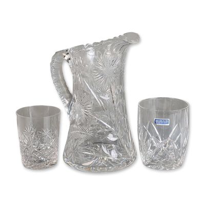 Sale Photo Thumbnail #468: 3pc Mixed Crystal Pitchers and Tumblers including Marquis by Waterford