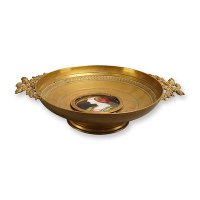 Sale Photo Thumbnail #237: French 19th Century Gilt Bronze Bowl with Hand-Painted Enamel Portrait Medallion