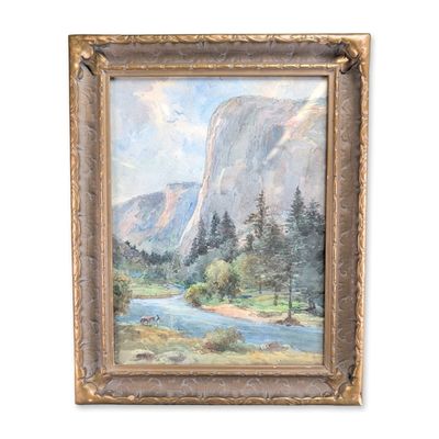 Sale Photo Thumbnail #580: American School Yosemite Valley Landscape with Rider, Watercolor on paper