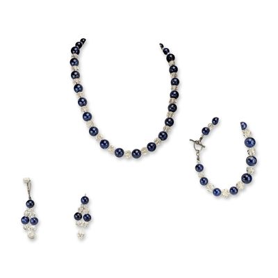 Sale Photo Thumbnail #434: 3pc Sterling Silver Blue Bead Jewelry Suite