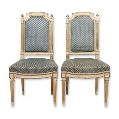 Sale Photo Thumbnail #97: Pair of Louis XVI Style Painted and Parcel-Gilt Side Chairs French, Late 19th century