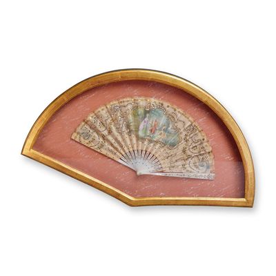 Sale Photo Thumbnail #76: Antique Hand-painted Folding Hand Fan in Shadowbox