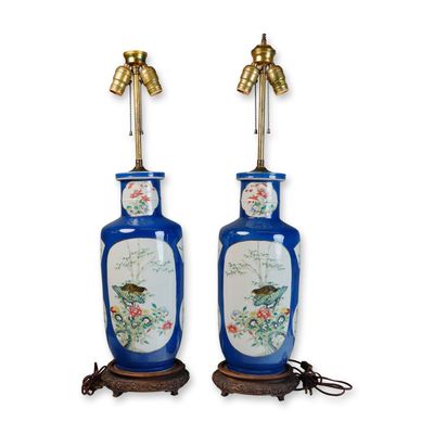 Sale Photo Thumbnail #368: Pair of Powder Blue Famille Verte Vase Lamps