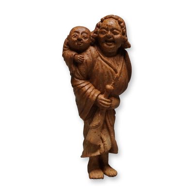 Sale Photo Thumbnail #249: Bamboo Netsuke Foreigner with Boy on Back