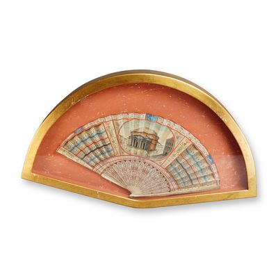 Sale Photo Thumbnail #78: Antique Hand-painted Folding Hand Fan in Shadowbox