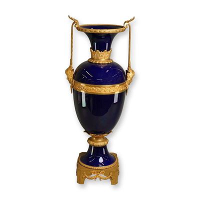 Sale Photo Thumbnail #148: French Late 19th Century Sevres-Style Ormolu-Mounted Cobalt Blue Porcelain Vase