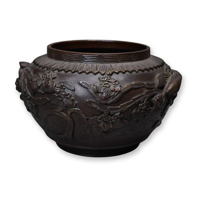 Sale Photo Thumbnail #32: Japanese Bronze Planter w/ Phoenix and Flowers