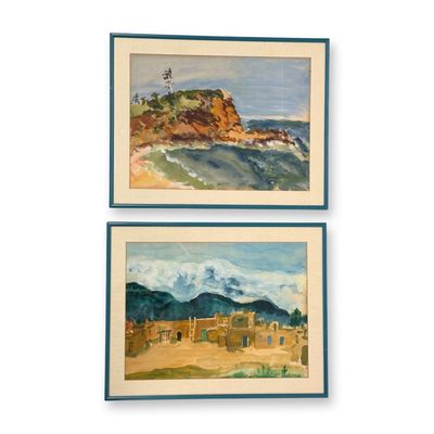 Sale Photo Thumbnail #586: 2pc Judith Gardon Watercolor and Gouache Landscape Paintings, Signed
