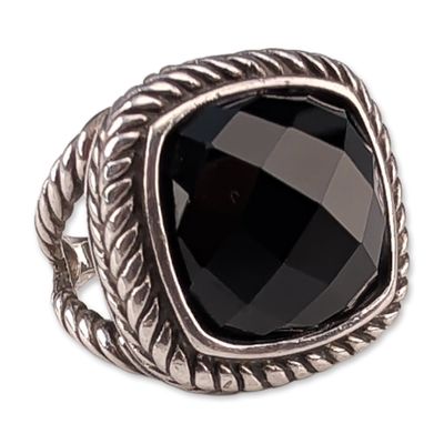 Sale Photo Thumbnail #408: Sterling Silver and Black Onyx Cable Motif Ring