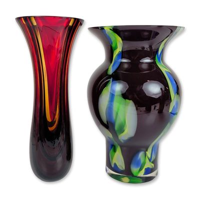 Sale Photo Thumbnail #490: 2pc Contemporary Hand-Blown Art Glass Vases