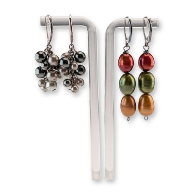 Sale Photo Thumbnail #188: 2 Pairs of Sterling Silver and Multi-Color Pearl Dangle Earrings
