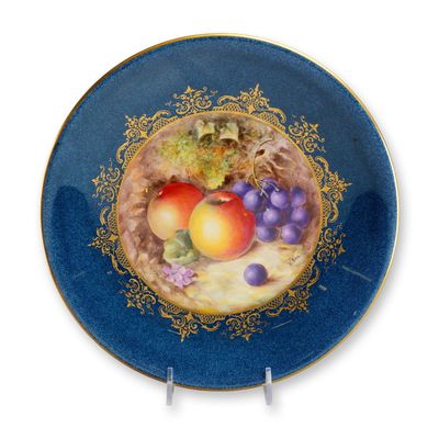 Sale Photo Thumbnail #616: English Royal Worcester Hand-Painted Porcelain Cabinet Plate with Fruit Design, Signed