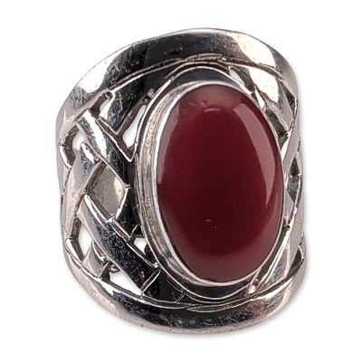 Sale Photo Thumbnail #407: Mexican Sterling Silver and Carnelian Cabochon Ring